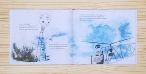 Páginas interiores "luna" del libro "La Pluma", de Mario Satz y María Beitia, editado por Akiara Books