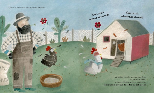 Las-gallinas-ponedoras-Contraportada- Lucía Marín escritora, Cecilia Valera ilustradora editado por La Guarida